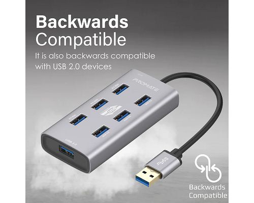 Adaptador PROMATE EzHub-7 USB 3.0 a 7 USB 3.0 + Adaptador USB-C