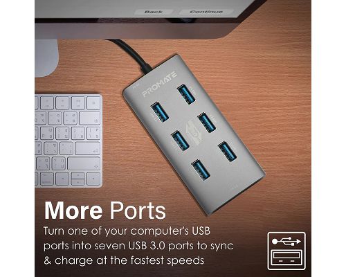 Adaptador PROMATE EzHub-7 USB 3.0 a 7 USB 3.0 + Adaptador USB-C