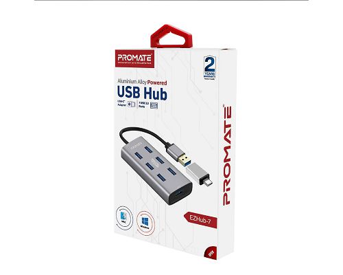 Adaptador PROMATE EzHub-7 USB 3.0 a 7 USB 3.0 + Adaptador USB-C