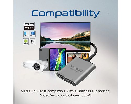 Adaptador PROMATE MediaLink-H2 USB-C a 2 HDMI 4K