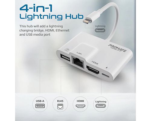 Adaptador PROMATE MediaSync-LT Lightning a USB HDMI 4K Lightning LAN 100Mbps