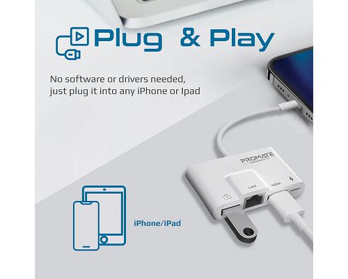 Adaptador PROMATE MediaSync-LT Lightning a USB HDMI 4K Lightning LAN 100Mbps