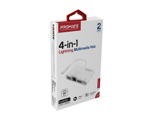 Adaptador PROMATE MediaSync-LT Lightning a USB HDMI 4K Lightning LAN 100Mbps
