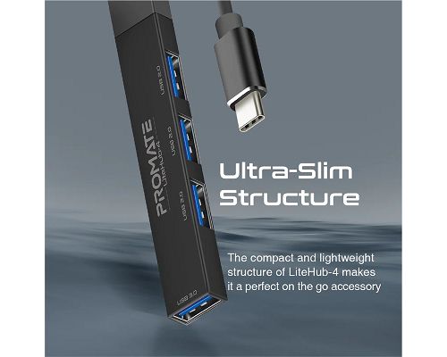Adaptador PROMATE LiteHub-4 USB-C a 4 USB 3.0 + Adaptador USB-A