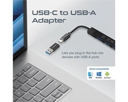 Adaptador PROMATE LiteHub-4 USB-C a 4 USB 3.0 + Adaptador USB-A