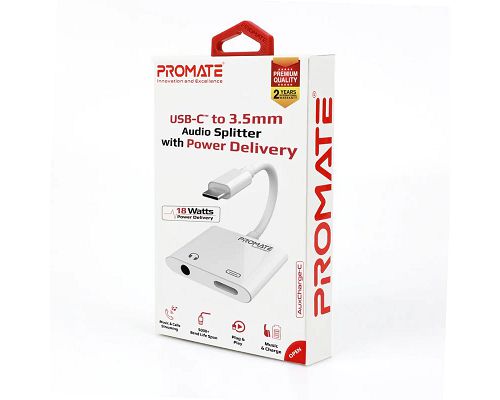 Adaptador PROMATE AUXCharge-C USB-C a USB-C Jack 3.5 mm