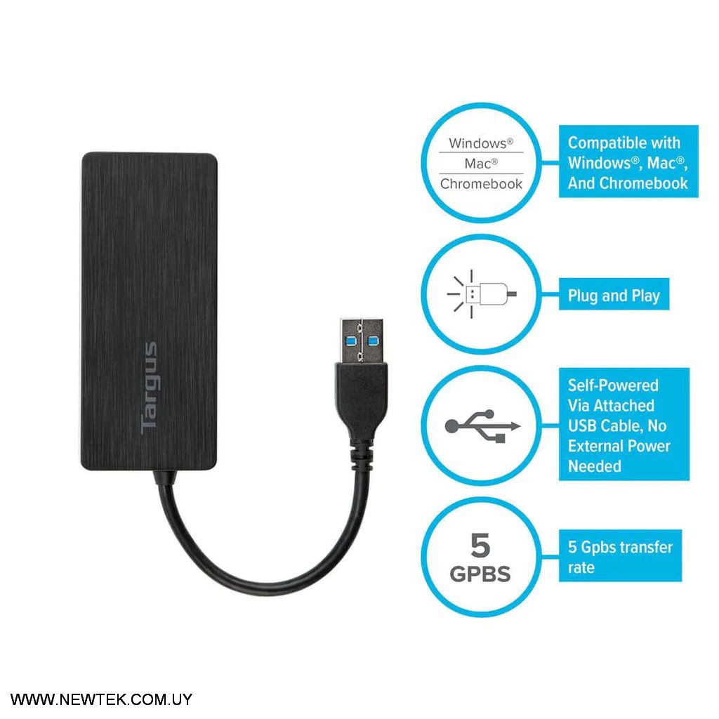 Adaptador HUB USB 3.0 Targus ACH124US 4 Puertos Portable Compatible Con Win/Mac