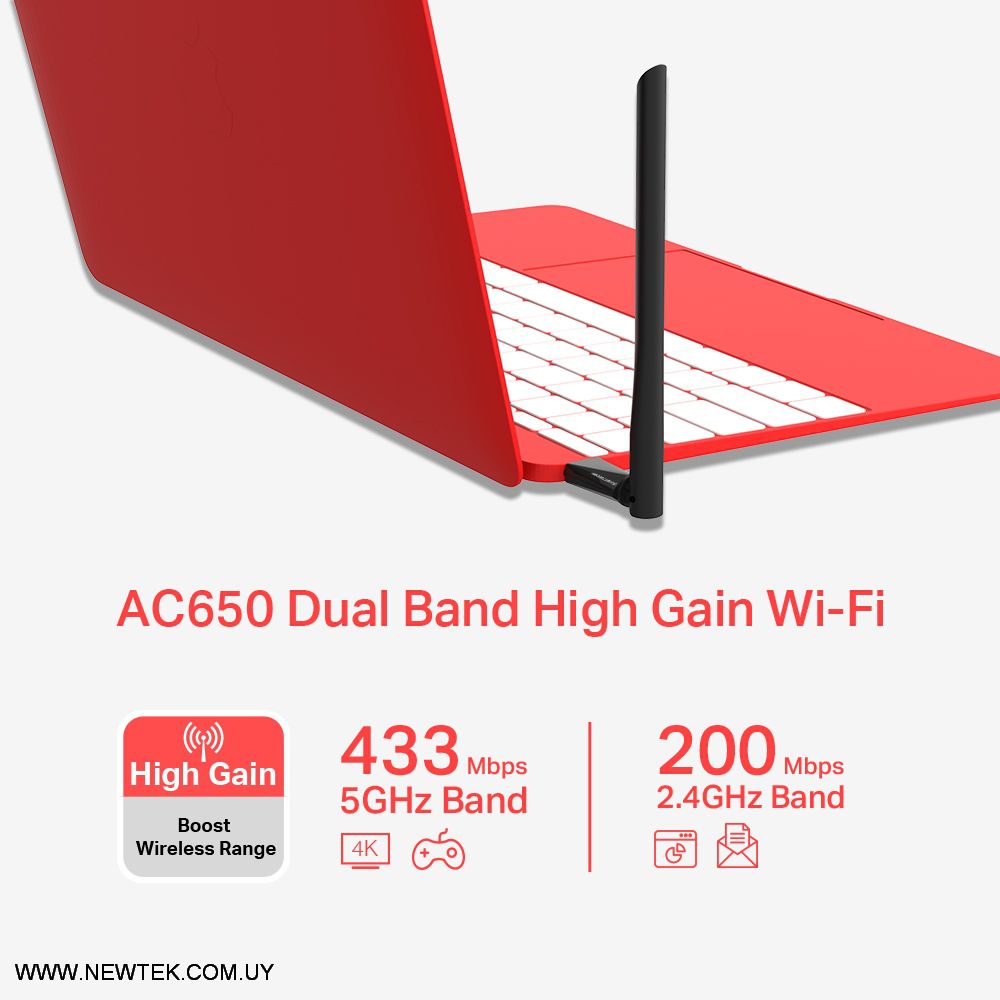 Adaptador Inalambrico USB MERCUSYS MU6H Hasta 433Mbps Antena Alta Ganancia 5dBi