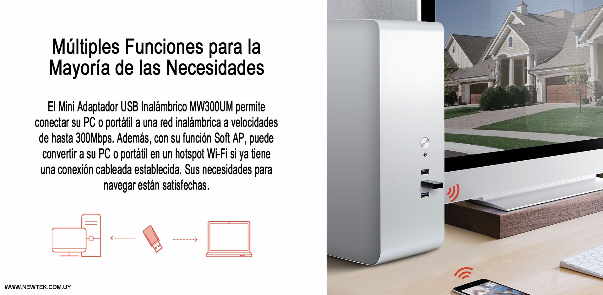 Adaptador Inalambrico USB MERCUSYS MW300UM Mini Wireless 300Mbps hotspot Wi-Fi