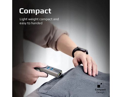 Adaptador PROMATE GigaHub-C USB-C a 3 USB LAN 1000Mbps