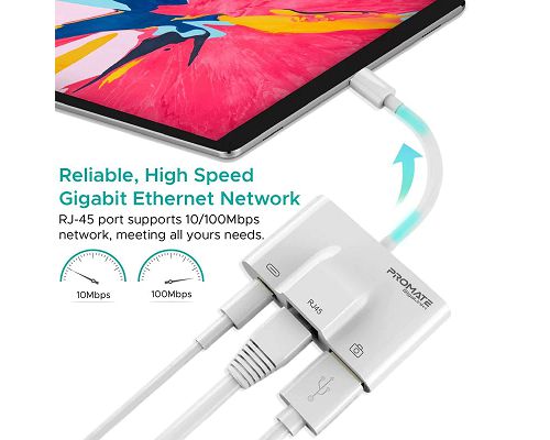 Adaptador PROMATE GigaLink-i Lightning a Lightning USB LAN 100Mbps