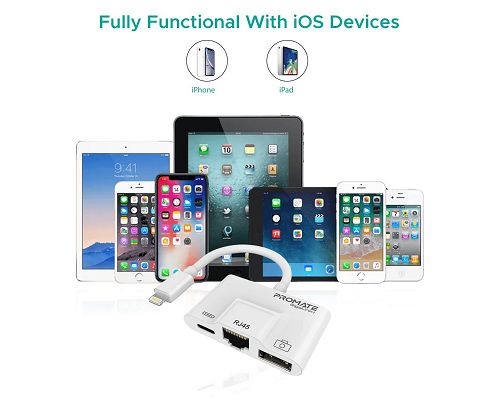 Adaptador PROMATE GigaLink-i Lightning a Lightning USB LAN 100Mbps