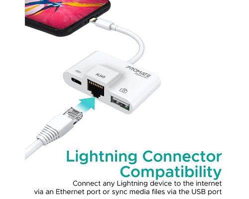 Adaptador PROMATE GigaLink-i Lightning a Lightning USB LAN 100Mbps