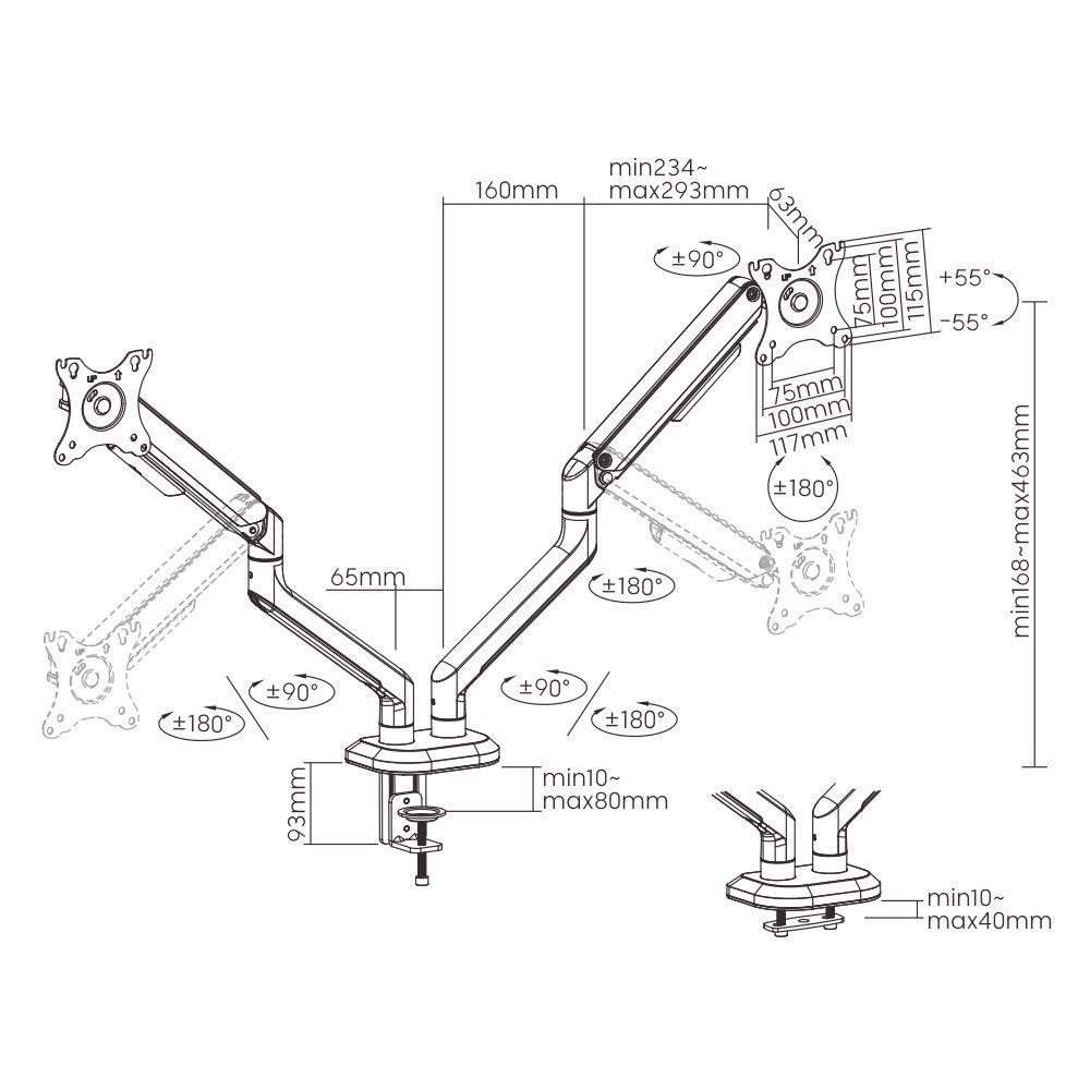 Soporte para Monitor Brateck LDT63-C024 con 2 Brazos Articulados hasta 32" o 9Kg