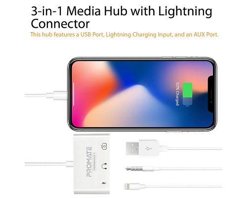 Adaptador PROMATE MediaBridge-i Lightning a USB Jack 3.5mm USB-C