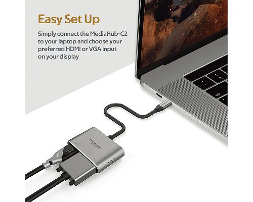 Adaptador PROMATE MediaHub-C2 USB-C a VGA HDMI 4K