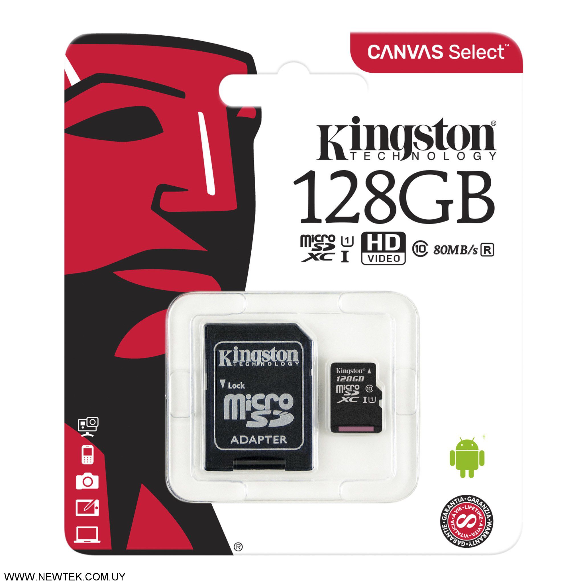 Memoria Micro SD Kingston 128GB Con Adaptador SD SDCS/128GB 80MB/s Clase 1 (U1)