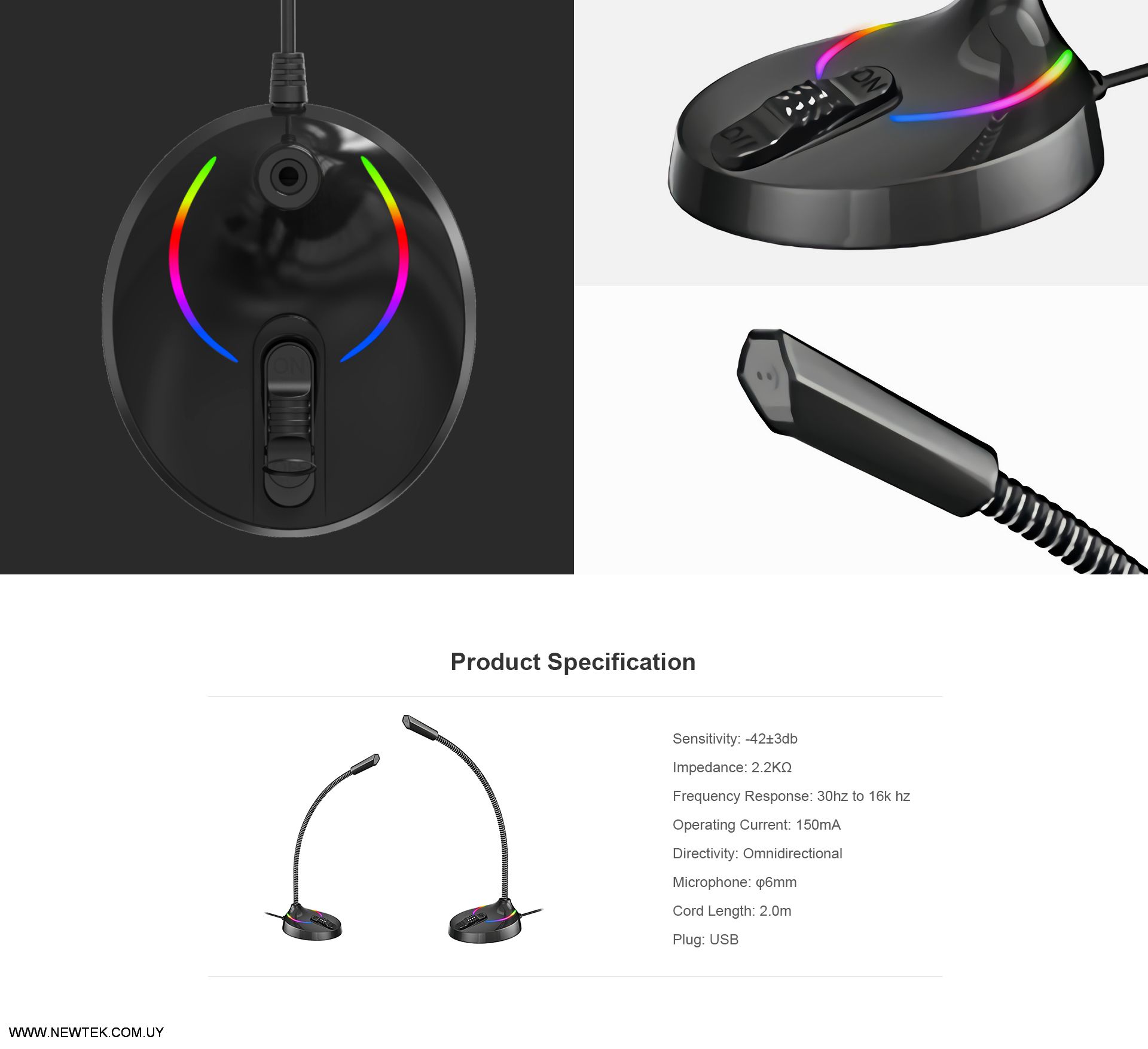 Microfono Havit GK55 Gaming Omniireccional Iluminado RGB Conexion USB Ajustable