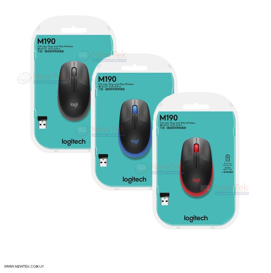 Mouse Inalambrico Logitech M190 910-005902/3/4 1000dpi batería 18 meses USB
