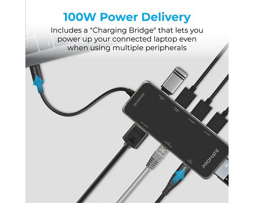 Adaptador PROMATE PrimeHub-Go USB-C a USB USB-C SD microSD HDMI 4K LAN 1000Mbps