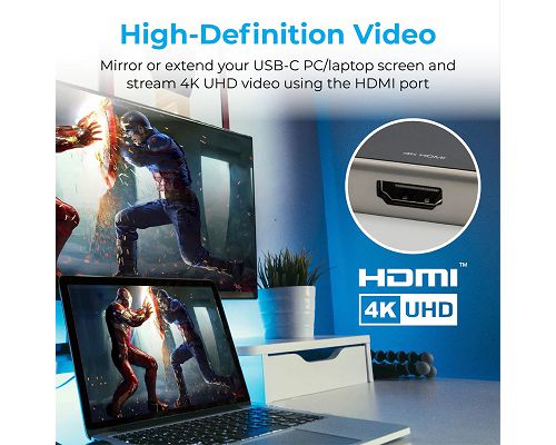 Adaptador PROMATE PrimeHub-Go USB-C a USB USB-C SD microSD HDMI 4K LAN 1000Mbps