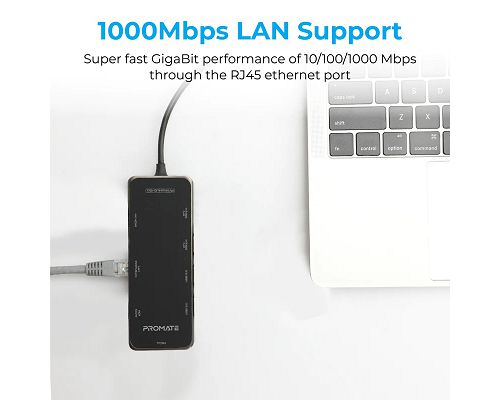 Adaptador PROMATE PrimeHub-Go USB-C a USB USB-C SD microSD HDMI 4K LAN 1000Mbps