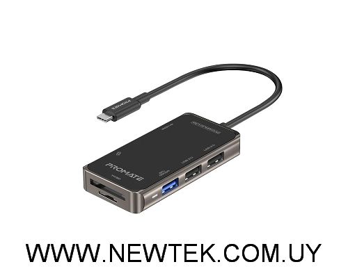 Adaptador PROMATE PrimeHub-Lite USB-C a USB USB-C SD microSD HDMI 4K