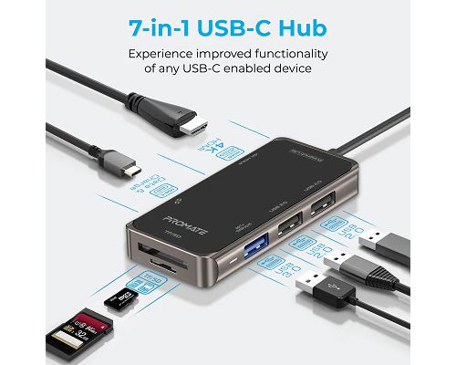 Adaptador PROMATE PrimeHub-Lite USB-C a USB USB-C SD microSD HDMI 4K