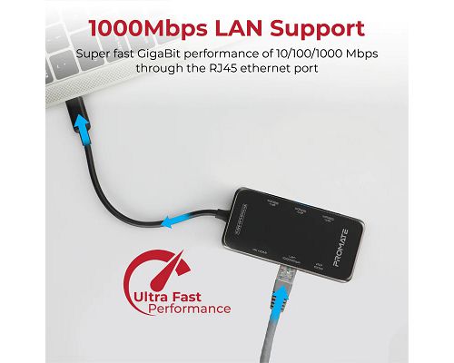 Adaptador PROMATE PrimeHub-Mini USB-C a USB HDMI LAN SD mSD PD 100W