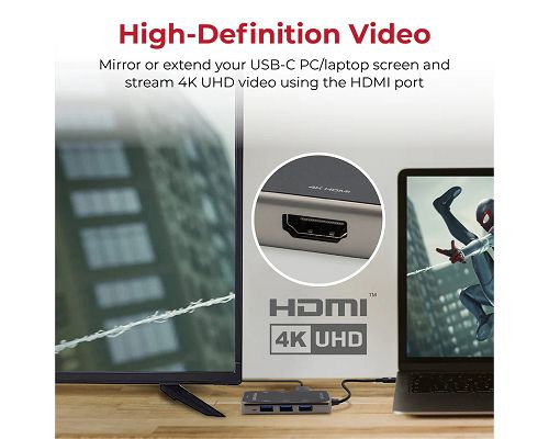 Adaptador PROMATE PrimeHub-Mini USB-C a USB HDMI LAN SD mSD PD 100W