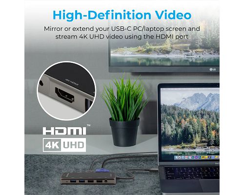 Adaptador PROMATE PrimeHub-Pro USB-C a USB/C SD mSD HDMI VGA Jack LAN 1000Mbps