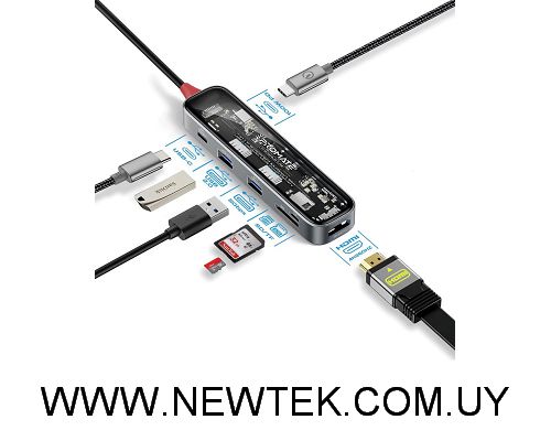 Adaptador Promate Hub TRANSHUB-LITE HUB 7 EN 1 USB-C USB-A HDMI SD 100W