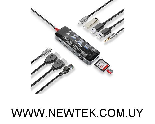 Adaptador Promate Hub TRANSHUB-PRO 11 en 1 USB-C A USB-C USB-A HDMI SD Jack RJ45