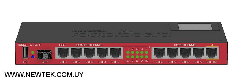 Router Cableado MicroTik RB2011UiAS-IN Gigabit x5 Eth X5 CPU 600MHz LCD PoE USB