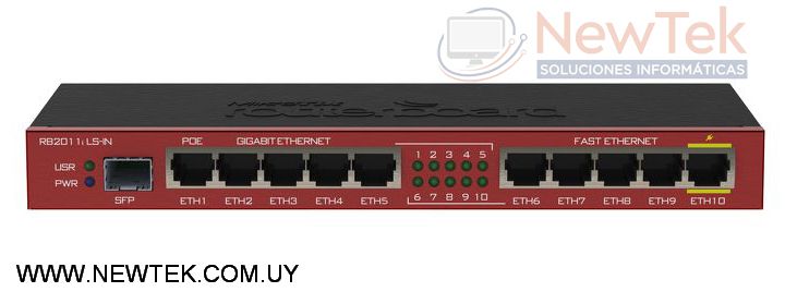 Router Cableado MicroTik RB2011ils-IN Gigabit x5 SFP PoE CPU 600MHz RAM 64MB