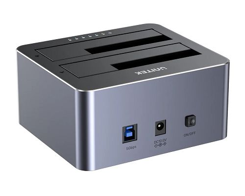 Dock Station Unitek Y-3026GY01 doble bahía para Discos 2.5" y 3.5" SATA III