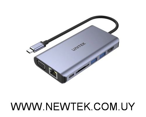 Adaptador Unitek HUB USB-C Unitek 8 en 1 5Gbps PD 100w RJ-45 HMDI tarjeta SD