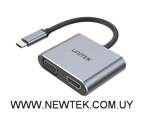 Adaptador Unitek HUB USB-C 4 en 1 Dual Display PD 100w HDMI VGA