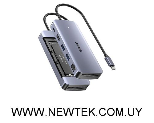 Adaptador Unitek HUB USB-C Unitek 6 en 1 10Gbps slot M.2 RJ-45 HDMI USB 3.2