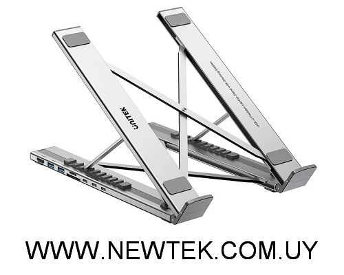Soporte y HUB Unitek para Notebook aluminio plegable
