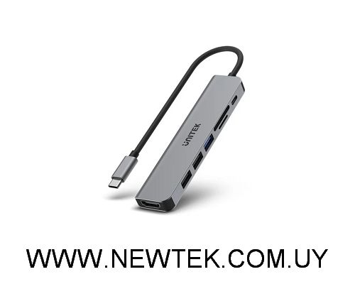 Adaptador HUB USB-C Unitek 7 en 1 HDMI SD 5Gbps con PD 100w