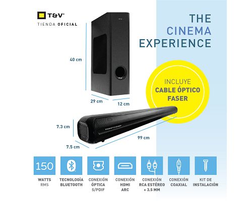 Parlante 2.1 Thonet & Vander SoundBar BT KINO 150W Bluetooth 3.5mm HDMI Coaxial
